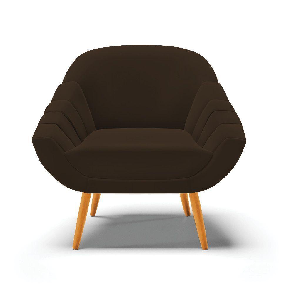 Kit 02 Poltronas Giovana Suede Marrom Pés Palito Castanho - Indo Decorar - 3