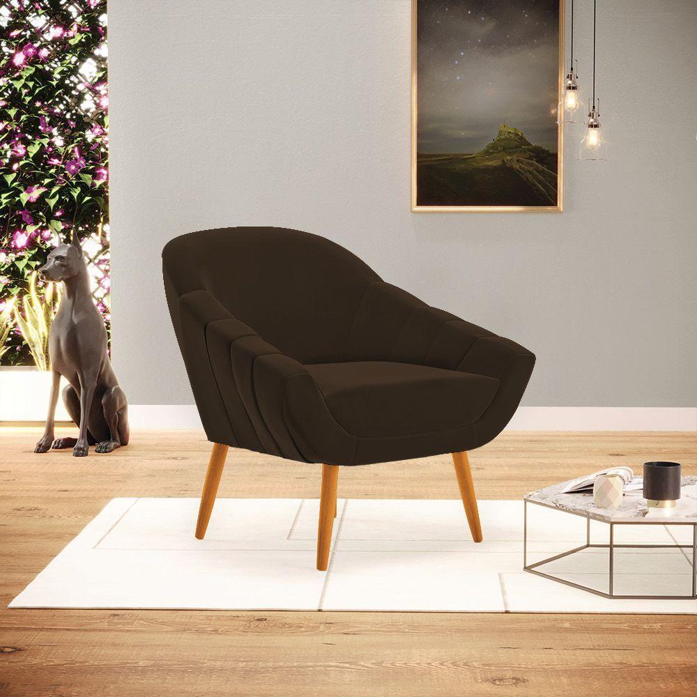 Kit 02 Poltronas Giovana Suede Marrom Pés Palito Castanho - Indo Decorar - 4