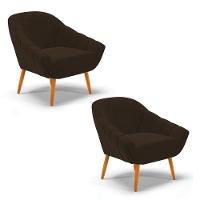 Kit 02 Poltronas Giovana Suede Marrom Pés Palito Castanho - Indo Decorar - 1