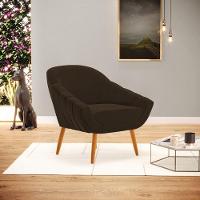 Kit 02 Poltronas Giovana Suede Marrom Pés Palito Castanho - Indo Decorar