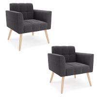 Poltrona Sala Estar Pé Palito Natural Kit 2 Elisa Bouclê D03 - D?rossi Cor Grafite - 1