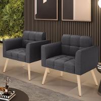 Poltrona Sala Estar Pé Palito Natural Kit 2 Elisa Bouclê D03 - D?rossi Cor Grafite - 6