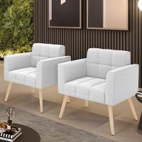 Poltrona Sala Estar Pé Palito Natural Kit 2 Elisa Bouclê D03 - D?rossi Cor Off White - 6