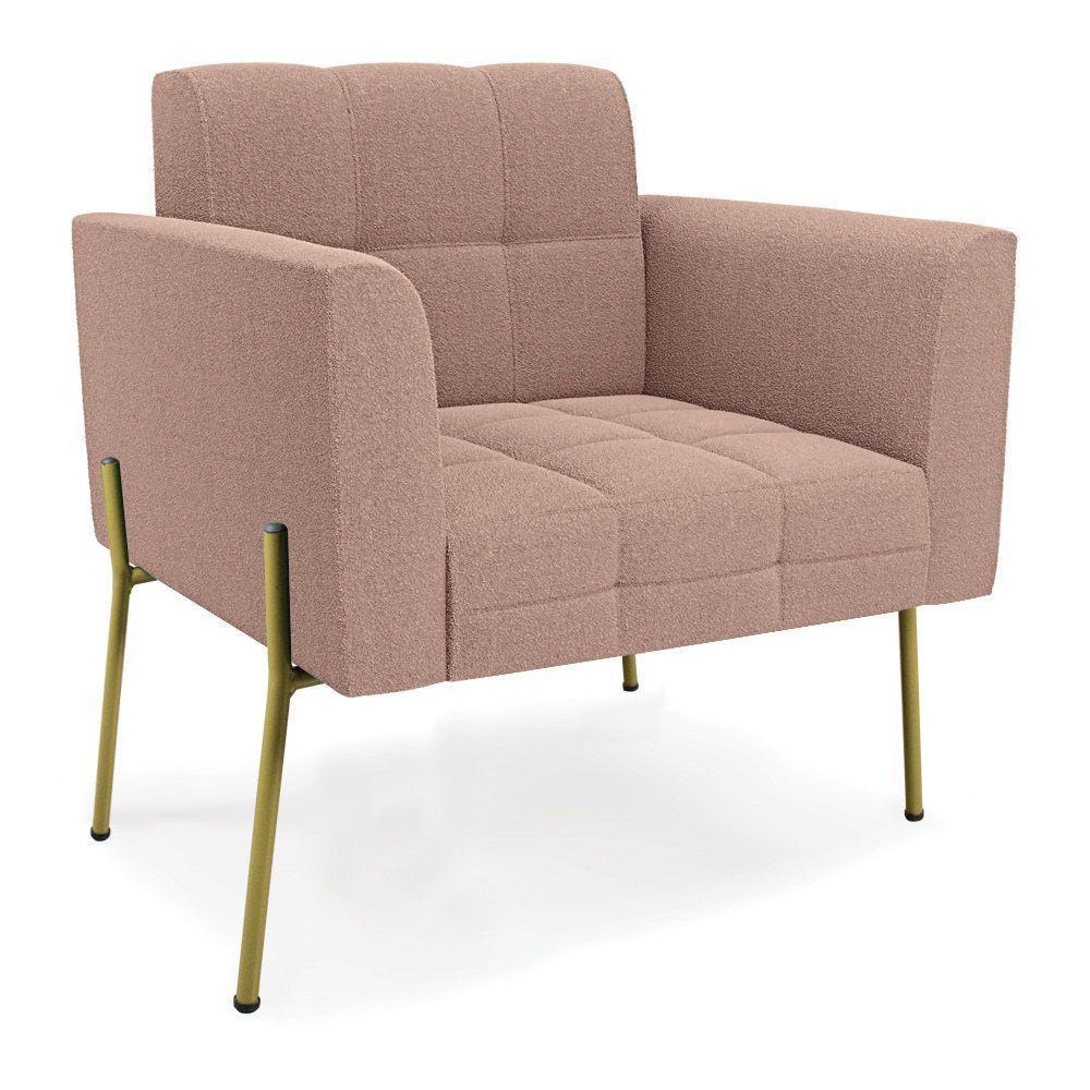 Poltrona Sala Estar Pé Ferro Dourado Kit 2 Elisa Bouclê D03 - D?rossi Cor Rose - 5