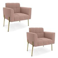 Poltrona Sala Estar Pé Ferro Dourado Kit 2 Elisa Bouclê D03 - D?rossi Cor Rose - 1