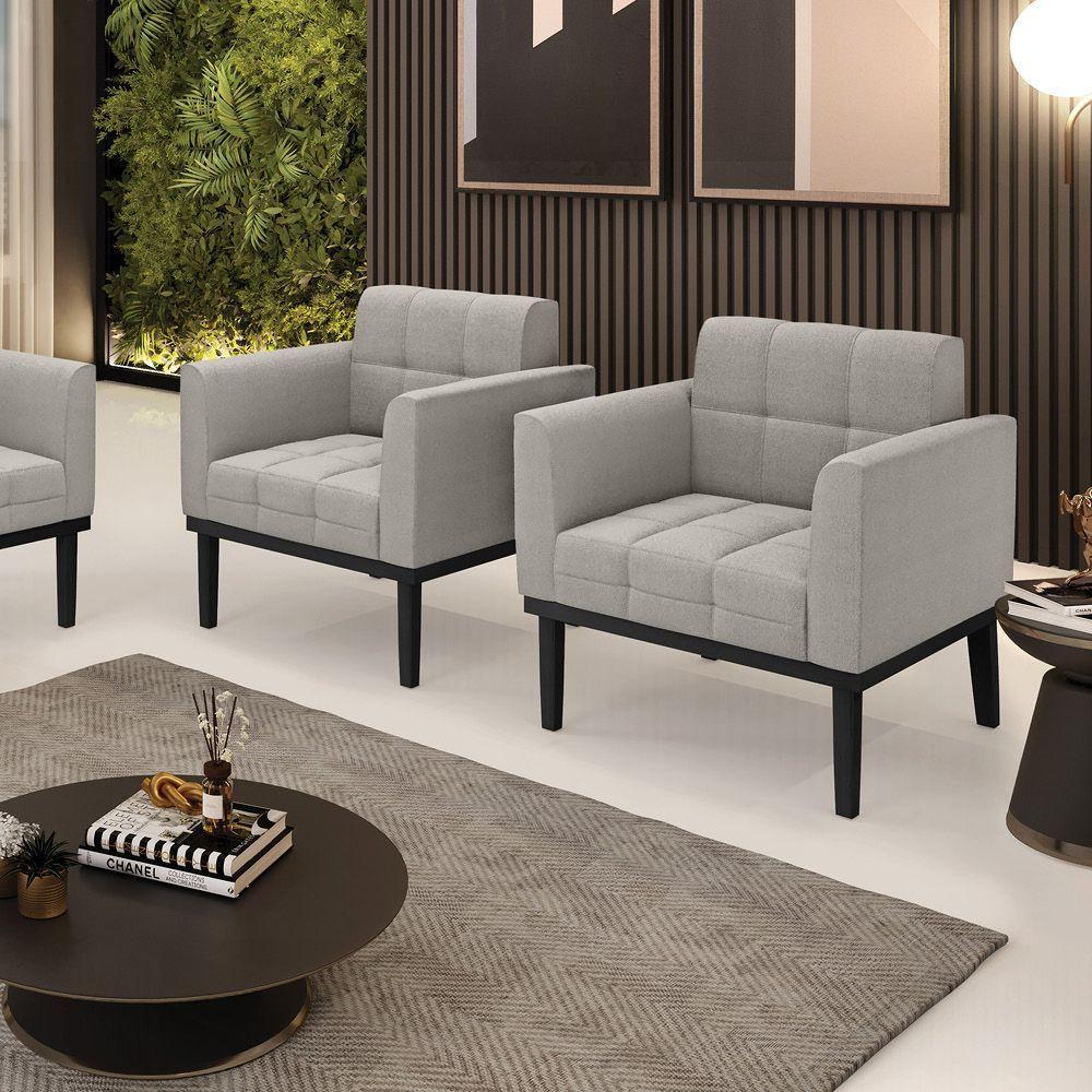 Poltrona Sala Base Madeira Fixa Pto Kit 2 Elisa Bouclê D03 - D?rossi Cor Cinza - 2