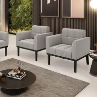 Poltrona Sala Base Madeira Fixa Pto Kit 2 Elisa Bouclê D03 - D?rossi Cor Cinza - 2