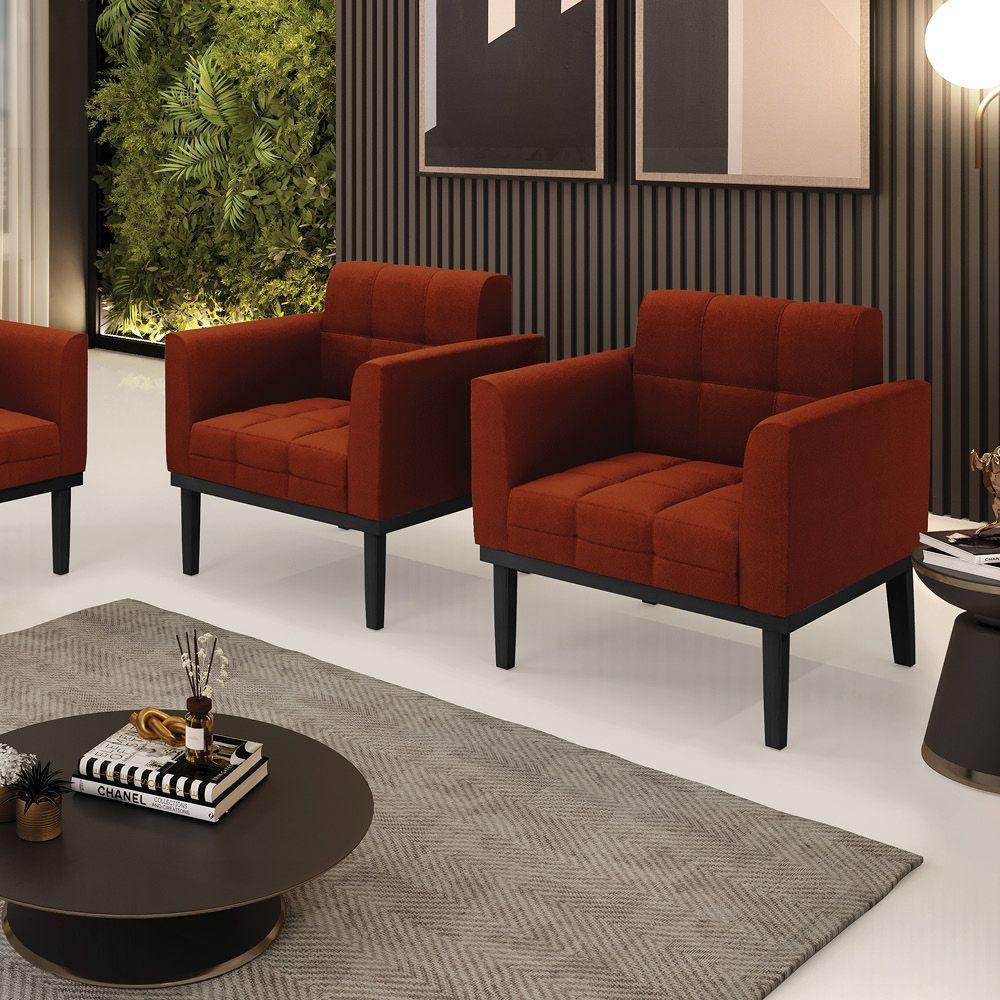 Poltrona Sala Base Madeira Fixa Pto Kit 2 Elisa Bouclê D03 - D?rossi Cor Terra - 3