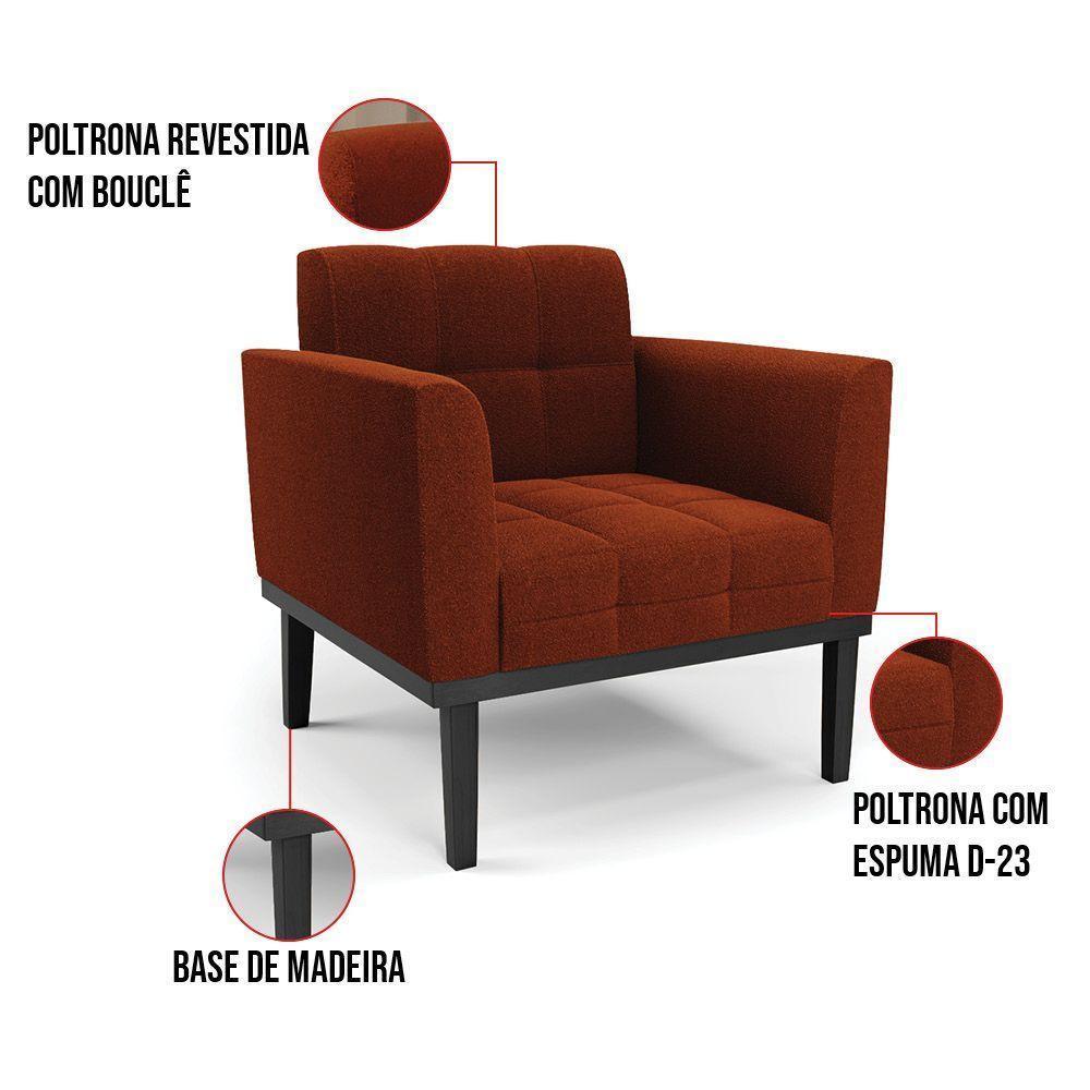 Poltrona Sala Base Madeira Fixa Pto Kit 2 Elisa Bouclê D03 - D?rossi Cor Terra - 4