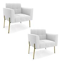 Poltrona Sala Estar Pé Ferro Dourado Kit 2 Elisa Bouclê D03 - D?rossi Cor Off White - 1