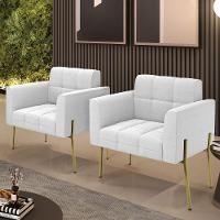 Poltrona Sala Estar Pé Ferro Dourado Kit 2 Elisa Bouclê D03 - D?rossi Cor Off White - 2