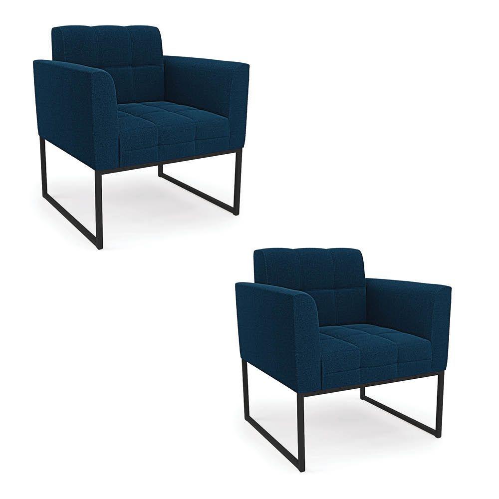 Poltrona Decorativa Industrial Preto Kit 2 Elisa Bouclê D03 - D?rossi Cor Azul - 1