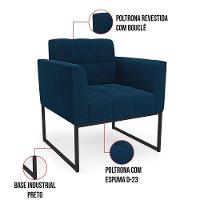 Poltrona Decorativa Industrial Preto Kit 2 Elisa Bouclê D03 - D?rossi Cor Azul - 6