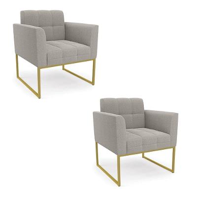 Kit 2 Poltronas Decorativas Elisa Bouclê D03 Industrial Dourado Tecido Bouclê Cinza D'Rossi