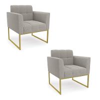Poltrona Decorativa Industrial Dourado Kit 2 Elisa Bouclê D03 - D?rossi Cor Cinza - 1