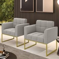 Poltrona Decorativa Industrial Dourado Kit 2 Elisa Bouclê D03 - D?rossi Cor Cinza - 2