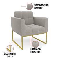 Poltrona Decorativa Industrial Dourado Kit 2 Elisa Bouclê D03 - D?rossi Cor Cinza