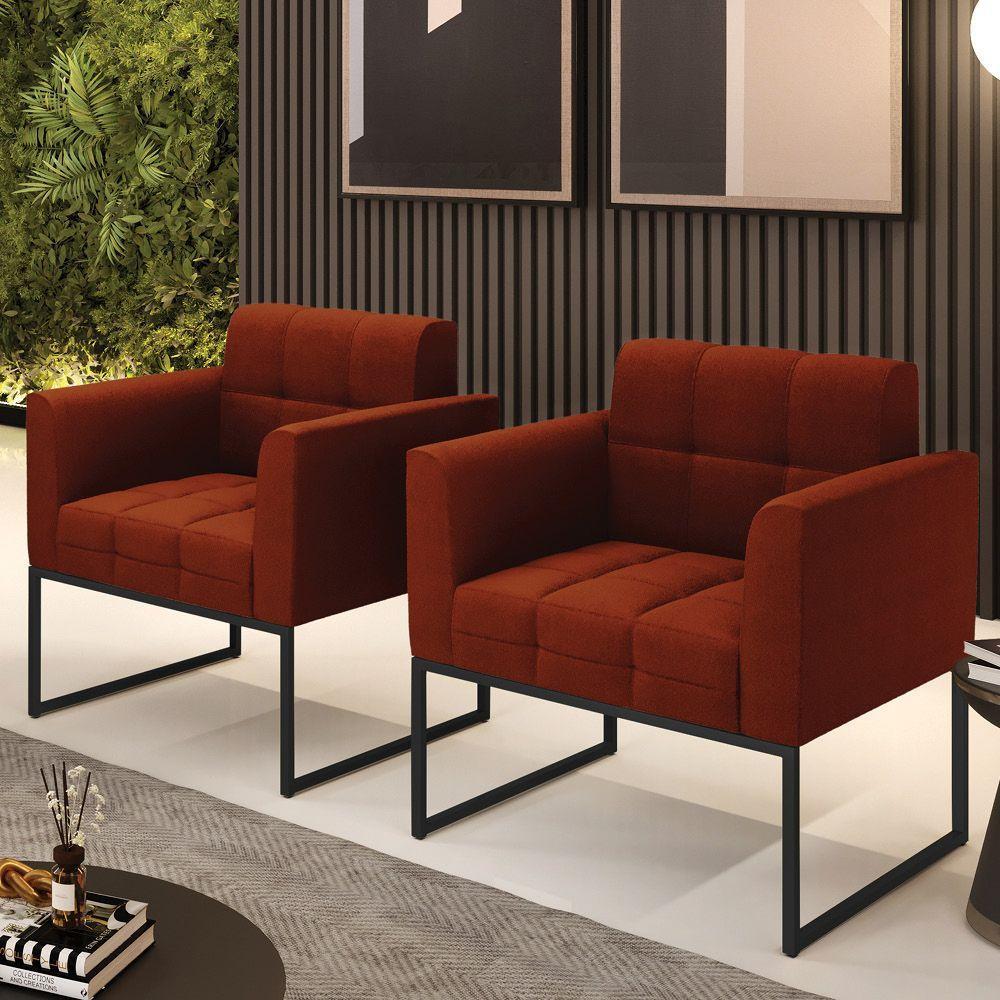 Poltrona Decorativa Industrial Preto Kit 2 Elisa Bouclê D03 - D?rossi Cor Terra - 3