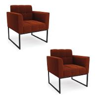 Poltrona Decorativa Industrial Preto Kit 2 Elisa Bouclê D03 - D?rossi Cor Terra - 1