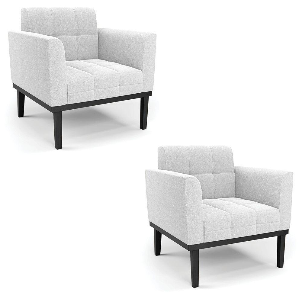 Poltrona Sala Base Madeira Fixa Pto Kit 2 Elisa Bouclê D03 - D?rossi Cor Off White - 1