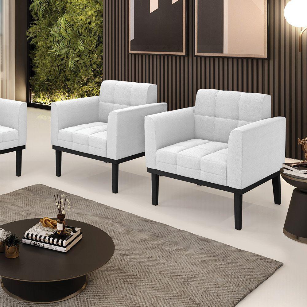 Poltrona Sala Base Madeira Fixa Pto Kit 2 Elisa Bouclê D03 - D?rossi Cor Off White - 6