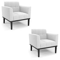 Poltrona Sala Base Madeira Fixa Pto Kit 2 Elisa Bouclê D03 - D?rossi Cor Off White - 1