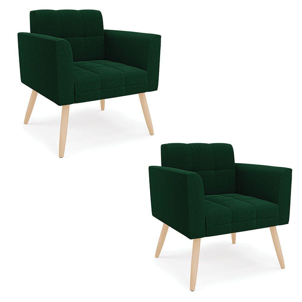 Poltrona Sala Estar Pé Palito Natural Kit 2 Elisa Bouclê D03 - D?rossi Cor Verde - 1