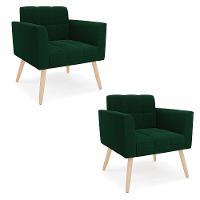 Poltrona Sala Estar Pé Palito Natural Kit 2 Elisa Bouclê D03 - D?rossi Cor Verde - 1