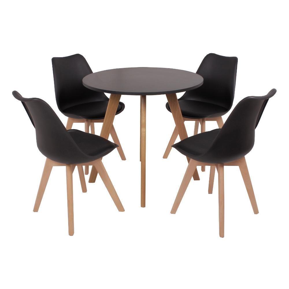 Mesa Laura 80cm Preta e 4 Cadeiras Leda Preta - 1