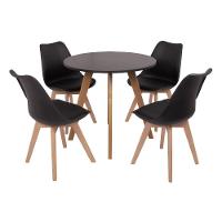 Mesa Laura 80cm Preta e 4 Cadeiras Leda Preta - 1