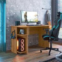 Mesa Home Office Gamer Shadow Freijó Com Prateleira E Suporte Para Cpu E Fone - 1