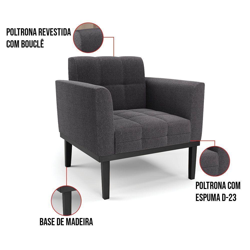 Poltrona Sala Base Madeira Fixa Pto Kit 2 Elisa Bouclê D03 - D?rossi Cor Grafite - 3