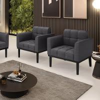 Poltrona Sala Base Madeira Fixa Pto Kit 2 Elisa Bouclê D03 - D?rossi Cor Grafite - 5