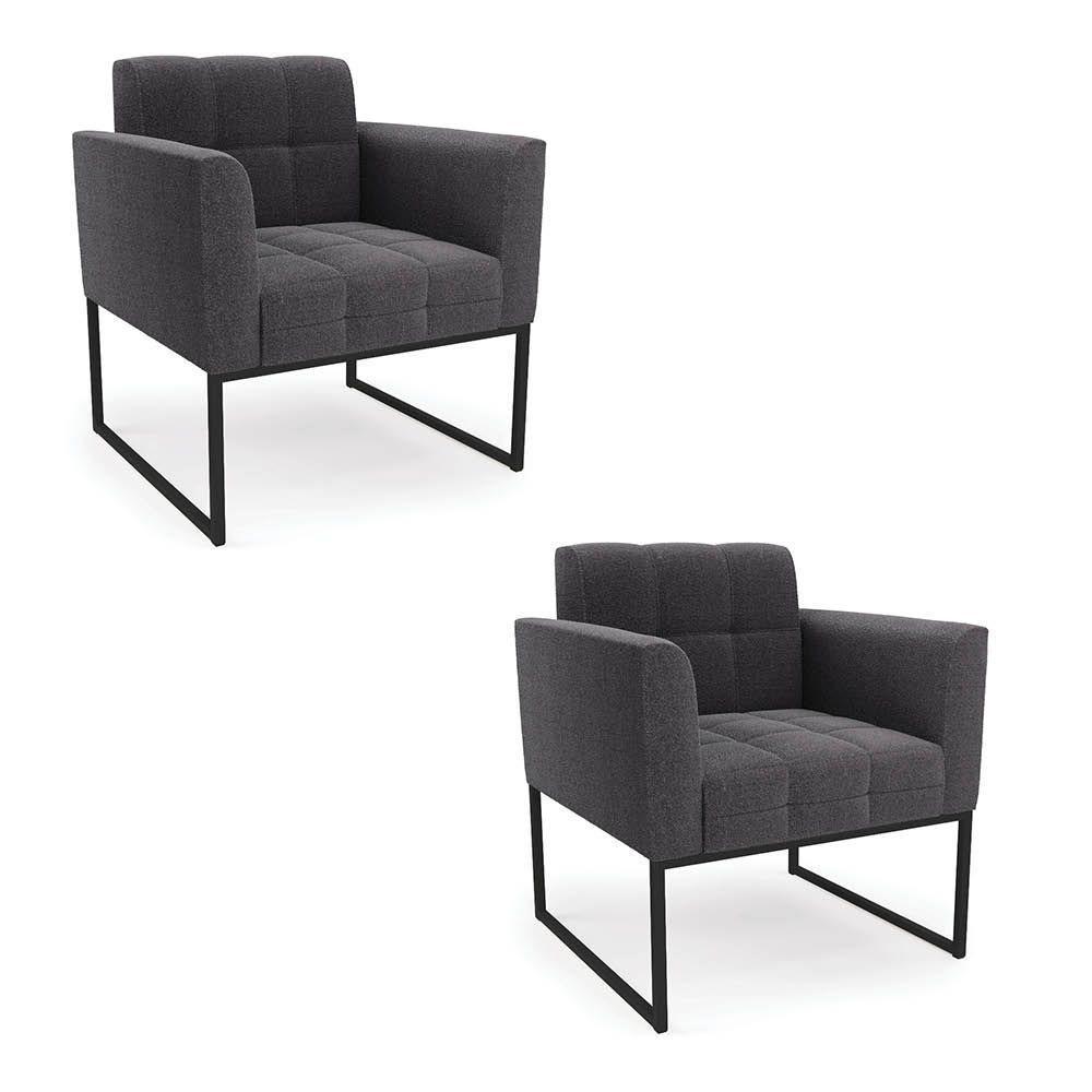 Poltrona Decorativa Industrial Preto Kit 2 Elisa Bouclê D03 - D?rossi Cor Grafite - 1