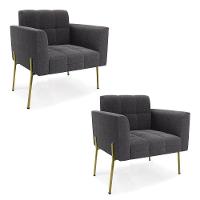 Poltrona Sala Estar Pé Ferro Dourado Kit 2 Elisa Bouclê D03 - D?rossi Cor Grafite - 1
