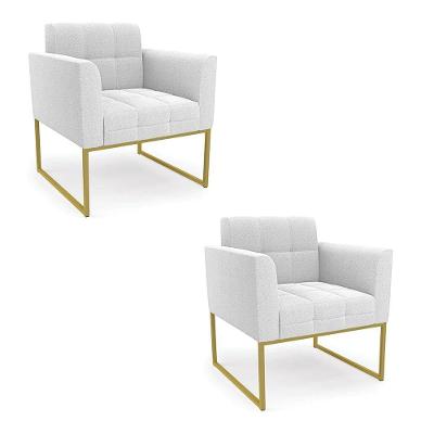 Kit 2 Poltronas Decorativas Elisa Bouclé Industrial Dourado Cor Off White D'Rossi
