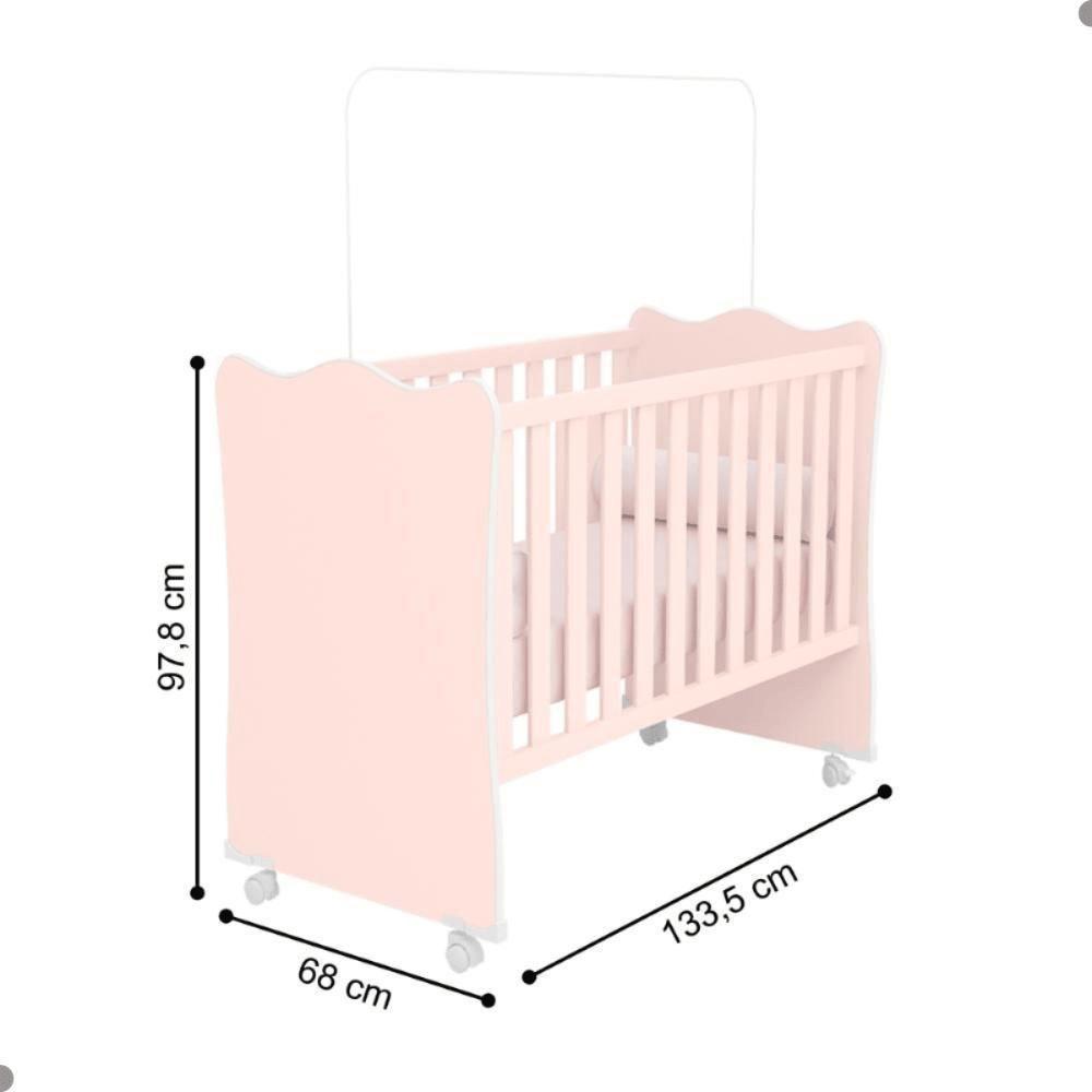 Berço Doce Sonho Acetinado + Kit Rodízio + Cômoda 4g + Guarda-roupa 2p Doce Sonho Acetinado - 5