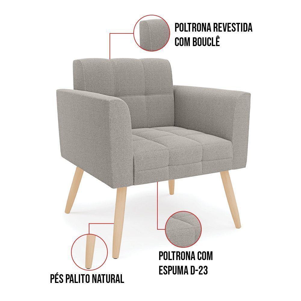 Poltrona Sala Estar Pé Palito Natural Kit 2 Elisa Bouclê D03 - D?rossi Cor Cinza - 2