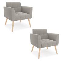 Poltrona Sala Estar Pé Palito Natural Kit 2 Elisa Bouclê D03 - D?rossi Cor Cinza - 1