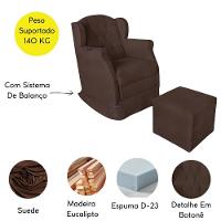 Kit Poltrona Amamentação Com Puff Confortável Serena Suede Marrom