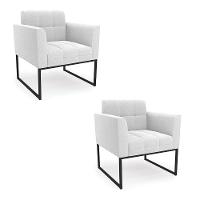 Poltrona Decorativa Industrial Preto Kit 2 Elisa Bouclê D03 - D?rossi Cor Off White - 1