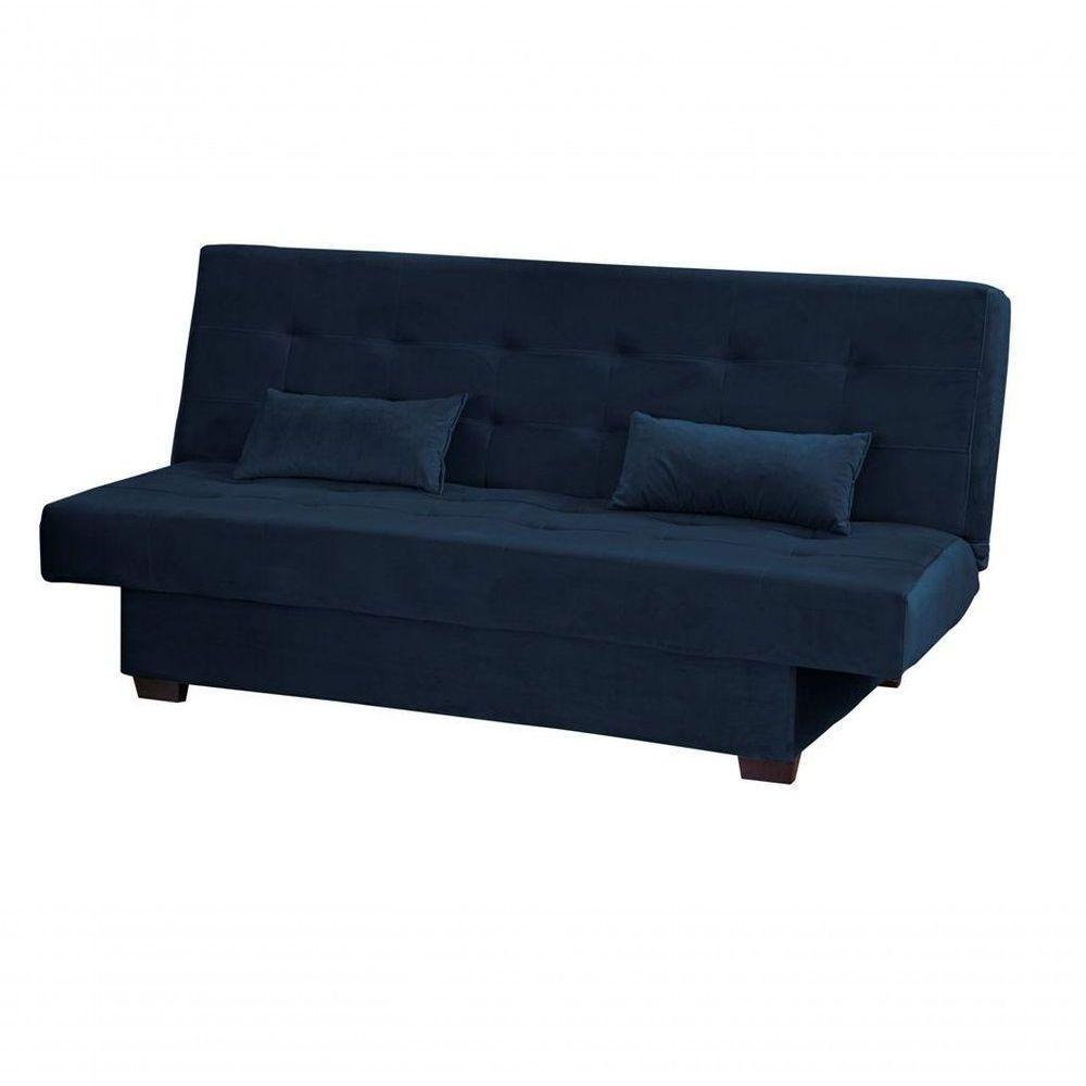 Sofá Cama Casal 3 Lugares Laila - Veludo Azul Marinho - 1
