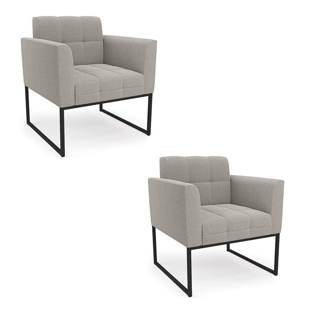 Poltrona Decorativa Industrial Preto Kit 2 Elisa Bouclê D03 - D?rossi Cor Cinza - 1