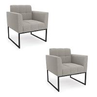 Poltrona Decorativa Industrial Preto Kit 2 Elisa Bouclê D03 - D?rossi Cor Cinza - 1