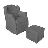 Kit Poltrona Amamentação Com Puff Confortável Serena Suede Cinza - 1