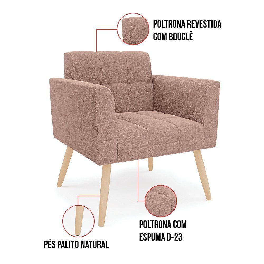 Poltrona Sala Estar Pé Palito Natural Kit 2 Elisa Bouclê D03 - D?rossi Cor Rose - 5