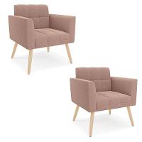 Poltrona Sala Estar Pé Palito Natural Kit 2 Elisa Bouclê D03 - D?rossi Cor Rose - 1