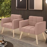 Poltrona Sala Estar Pé Palito Natural Kit 2 Elisa Bouclê D03 - D?rossi Cor Rose - 6