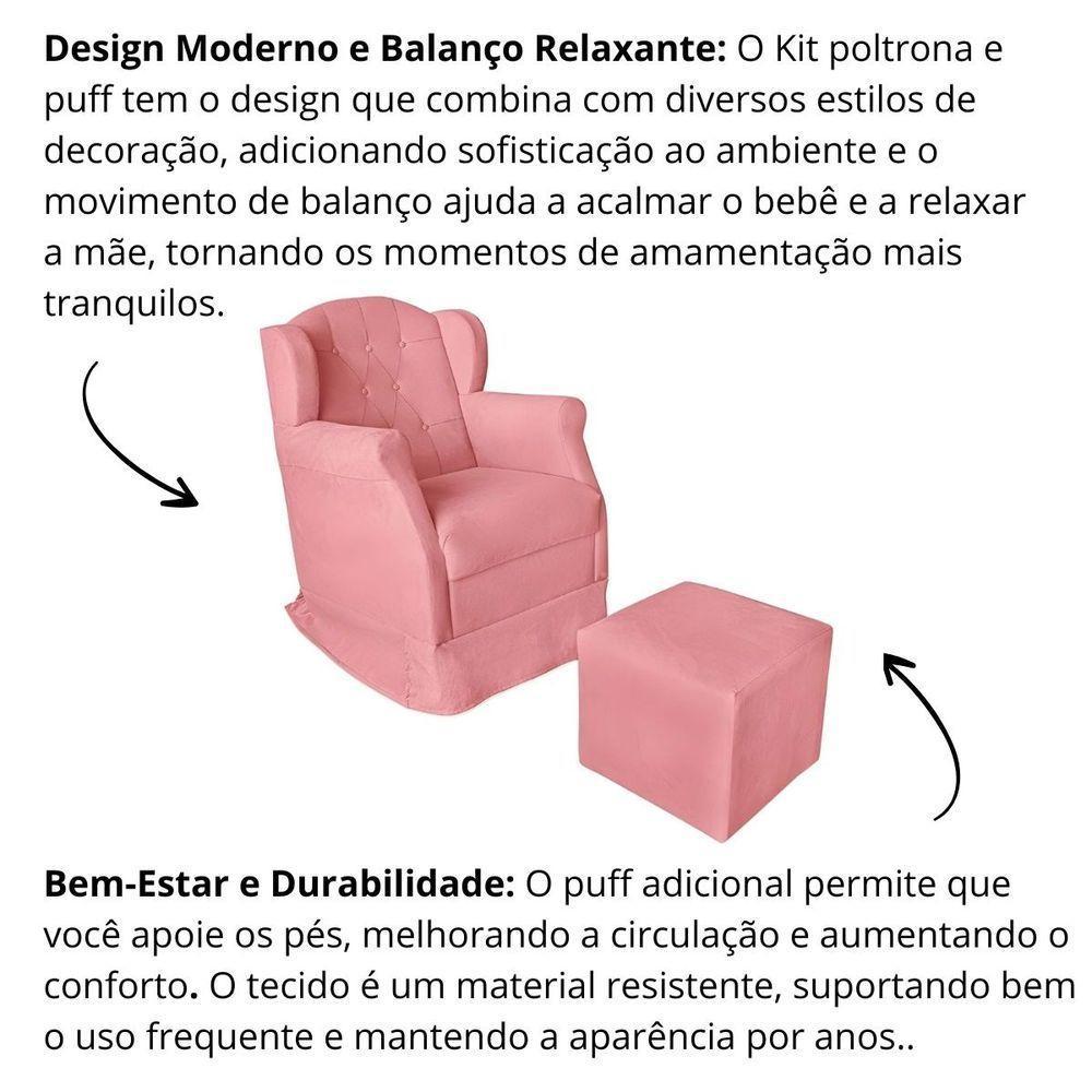 Kit Poltrona Amamentação Com Puff Confortável Serena Suede Rosê - 5