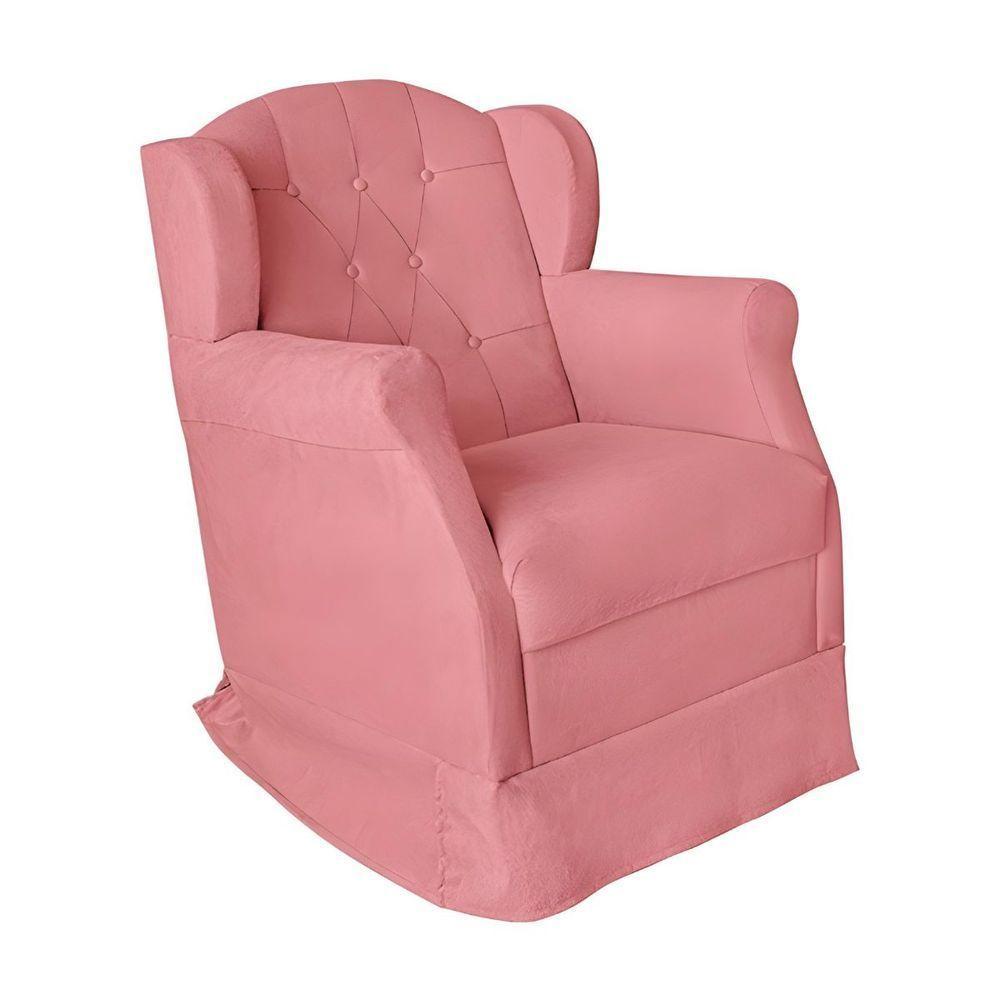 Kit Poltrona Amamentação Com Puff Confortável Serena Suede Rosê - 7